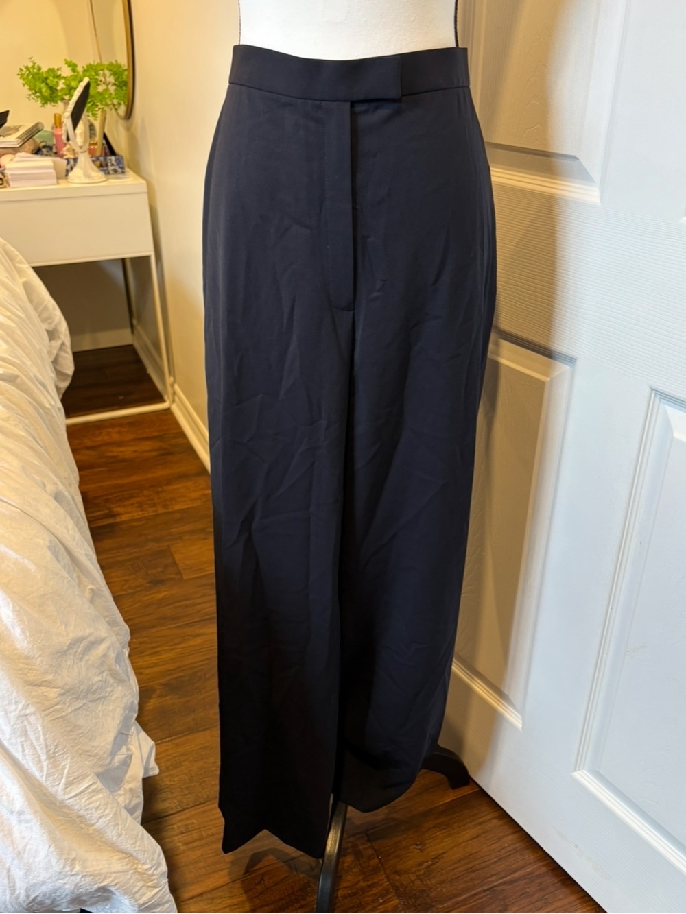 Lafayette 148 New York Navy Italian Stretch Wool Wide Leg Trousers Size 22 NWT